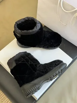 Есен-зима 2023, нови двуслойни зимни обувки от кожа и вълна 1114