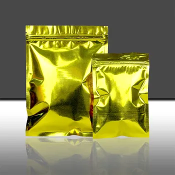 100 бр./лот Пакети от златна алуминиево фолио с самоуплотняющейся цип, майларовые опаковъчни торбички със защита от миризмата на хранителни продукти, чанти с цип