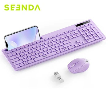 Клавиатура в пълен размер Seenda с държач за телефон, безжична мишка и клавиатура с тихо USB 2,4 G за MacBook, настолен компютър с Windows