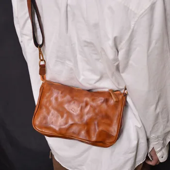 AETOO Чанта през рамо от телешка кожа на първия слой, мъжка кожена чанта през рамо, ежедневни чанти-месинджър, лесен модерен малка раница mini smal