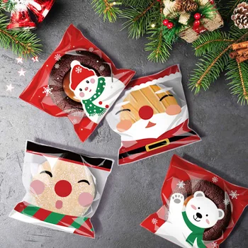 100шт Коледна 2022 Коледни сладки, опаковки за шоколадови бонбони, Опаковки, торбички, Подарък за печене, Самоклеящийся пакет за кифли Навидад