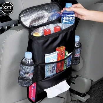 Чантата за опаковане на лед с множество джобове на гърба на столчето за кола, Висящ органайзер, Коллекционный кутия за съхранение на Аксесоари за интериора на колата, Черна подреждане, почистване