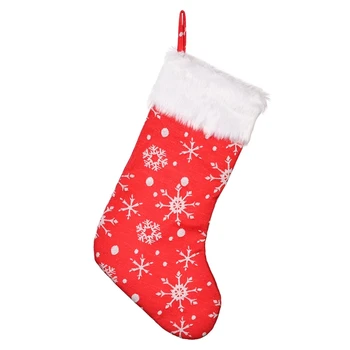 Коледни чорапи с бродерия във формата на снежинки, торбичка за бонбони, Коледно плюшено сенник с широка периферия, червен