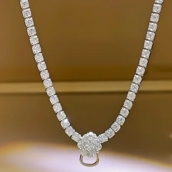 Високо диамантена огърлица с диаманти от сребро 925 проба, верига за пуловери, вносни сватбени декорации с высокоуглеродистыми диаманти клас апартамент за жени
