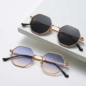 Осмоъгълен кръгли слънчеви очила в ретро стил За мъже и жени, модни слънчеви очила в малки ръбове, Реколта очила за шофиране на открито в метална рамка