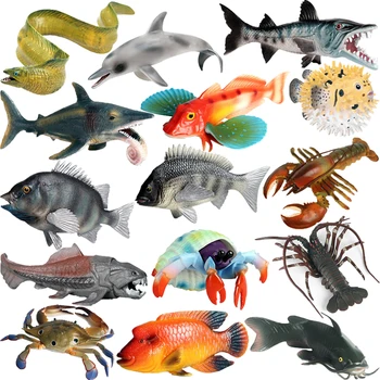 Моделиране На Фигурки От Океанското Животински Globefish Раци Делфините Калмари Тилапия Омар Сом Модел На Морския Живот Фигурка Детски Играчки