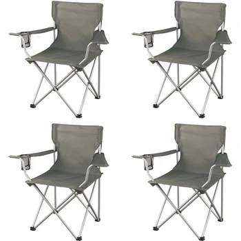 Класически сгъваем туристически столове с мрежесто подстаканником, комплект от 4 парчета, 32,10x19,10x32,10 инча