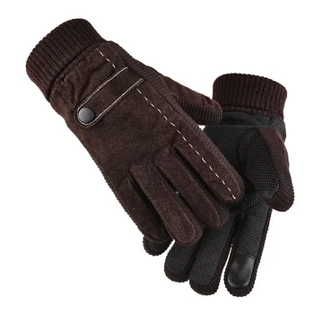 Мъжки ръкавици от свинска кожа със сензорен екран за шофиране през зимата на открито, плюс топли мотоциклетни ръкавици с руното облицовка за жени