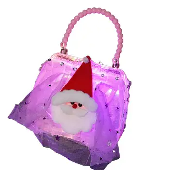 Светлинен подаръчен пакет, чанта на коледна тематика, с блеснали празничен детски подаръчен пакет, коледна чанта с каишка от изкуствена перла, за да Весела
