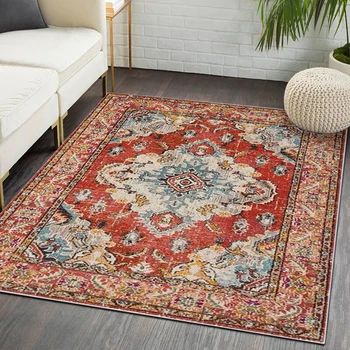 Луксозен персийски килим в стил ретро Удобни Килими за хола Голям площад Удобни Меки килими за спални Мат-Калейдоскоп