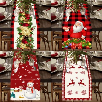 Коледно Бельо тенис на флаг с принтом, Западна оформление на ресторанта, Покривка, маса за хранене в скандинавски стил, Коледен флаг с Снеговиком
