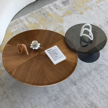 Прозрачни кръгли масички утайка от страна на Дървени Крака на Масата в скандинавски стил за дневна Черен дизайнерски маса Мебели за хола Basse