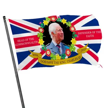Флаг Union Jack Чарлз III Флаг Коронясването на Чарлз 3-ти издръжливи И устойчиви на избледняване Голям флаг на престола В чест на рождения Ден на краля