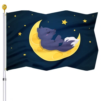 Вълк, който се намира на Луната Флаг Мультяшная картина Двойно Зашити Знамена Банери с медни люверсами Вътрешна Спалня Външно украса