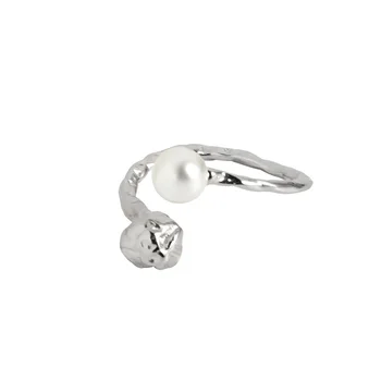 Минималистичен дизайн с неправилна шарка перли, отворени пръстен от сребро 925 проба за жени