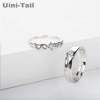 Uini-Tail, топла разпродажба, ново тибетское сребро 925 проба, модни двукрылая двойка с двойно полета, отворен пръстен, просто индивидуалност, моден тренд, скъпа
