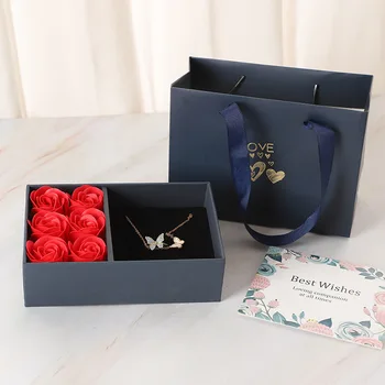 Подарък кутия с прозорец във формата на цвете, пръстен, обици, медальон, огърлица, кутия, Органайзер за бижута за Свети Валентин, подарък за годишнина