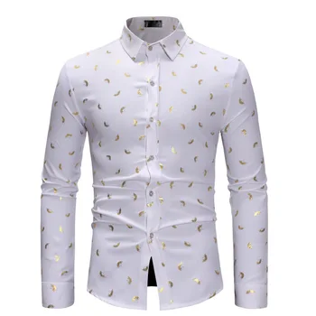 Мъжки луксозни рокли-ризи с блестящ златен принтом, приталенные вечерни ризи с копчета, мъжки ежедневни бизнес ризата Homme XL