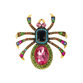 Ретро Розови, Овални, Големи Кристални брошки във формата на паяк, за жени, Модни Цветни брошки във формата на насекоми и животни, Коледни Украси, Подаръци