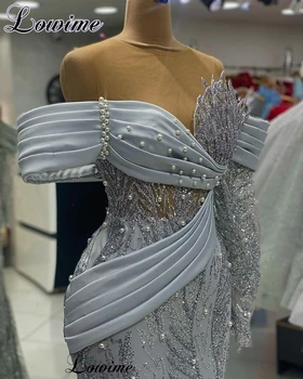 Реколта сиви рокли на знаменитости Вечерни рокли на Русалка с открити рамене и перли Vestidos De Gala Сватбени рокли за гости За жени