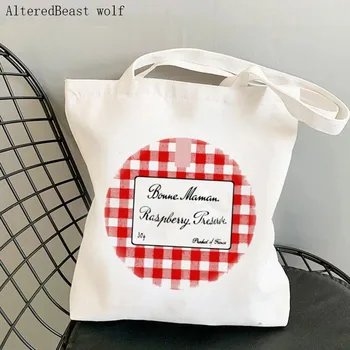 Дамски чанта за пазаруване bonne maman raspberry preserve Холщовая чанта-тоут за пазаруване в стил харадзюку, холщовая чанта-тоут за момичета, чанта през рамо