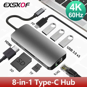 USB C HUB 8-в-1 4K 60Hz Тип C за HDMI за 2.0 Адаптер RJ-45 PD100W Докинг станция за iPad, Macbook Pro Air M2 M1 Sumsang USB 3.0