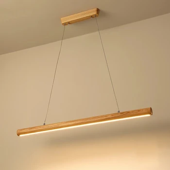 Led модерна проста лента полилей на дълга дървена пръчка, окачена лампа, творчески бар, офис, тавана лампа за конферентна зала