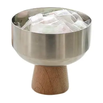Тенис на декоративен поднос Сервировочное чиния върху крака от неръждаема стомана с дървена основа за съхранение на продукти С чиния Украса за вход