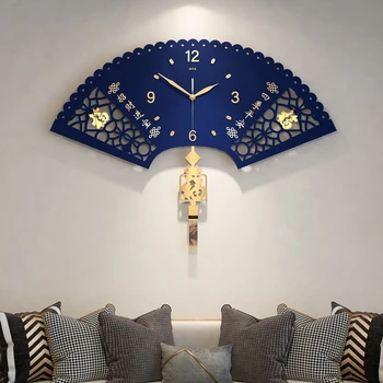 Китайските стенни часовници в китайски стил за дневната, нови китайски ветрилообразни леки луксозни декоративни стенни часовници, домашни атмосферни часовници