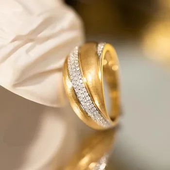 Отворено диамантен пръстен от Злато 14 К, Тънка Дърворезба и Процес с Тел рисунка, Годежни Пръстени От Злато 14, Кутия Пръстени С Диаманти и Скъпоценни Камъни Bizuteria