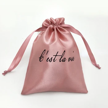 50шт от Розов сатен подарък пакети за бижута с персонализирано лого, органайзер за опаковане на бижута на съвсем малък, калъф за украса на сватбени партита
