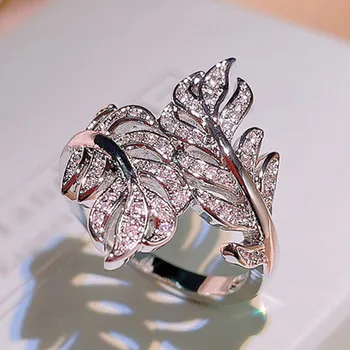 Huitan Fashion Пръстен на пръста си в свеж стил с листа за жени, посеребренное пръстен с кубическим цирконием, бижута за сватбени церемонии и партита