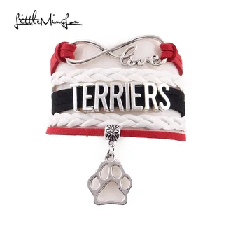 Комплекти от гривни Infinity Love Terriers с отложено във формата на кучешки лапи, Кожена обвивка, Дамски гривни и бижута за жени и мъже