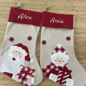 Персонални Коледни чорапи за деца с индивидуални фамилиями, Коледни чорапи за момчета и момичета, коледни чорапи с Дядо елен и снеговиком