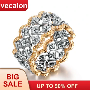 Дамско бижу пръстен Vecalon с пълна AAAAA цирконии cz от розово злато, сребро 925 проба, годежен пръстен за жени