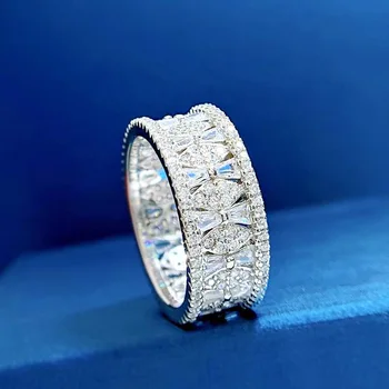 Сребърен пръстен с диамант S925, Женски пръстен с квадратна стълбище с диаманти, търговия на Едро с микро-инкрустация