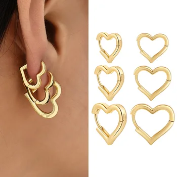 Обеци-халки златен цвят във формата на сърце, обтегач за уши, нови модни очарователни малки обеци, модни бижута, подарък