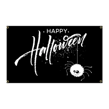 Знамена 3x5 фута, украса за Хелоуин, за дома, на открито, надпис Happy Парти банер с паяжини, прилеп, тиква, призрак