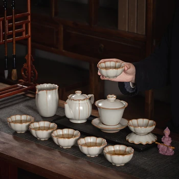 Цзиндэчжэнь висококачествен комплект за печене на кунг-фу в пещ Bg комплект за домашен офис, електрическа кана, комплект чаени чаши, керамични подарък кутия в китайски стил