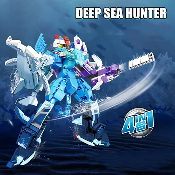 Строителни блокове 4В1 Deep Sea Hunter, комплекти трансформирующих механизми, Творчески Океански робот, тухли, играчки за сглобяване със собствените си ръце, подаръци за деца