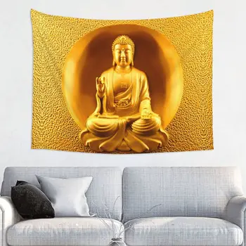 Златен Съзерцателен Буда, гоблен в стил хипи за всекидневна, декориране на хотел, Духовни гоблени за будизма, медитацията, домашен декор