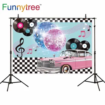 Снимка Funnytree музика, луксозен автомобил, Дискотека, парти на 80-те години, черно-бели карирани фон, фотофон, на фона на фотозоны