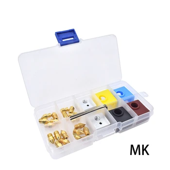 Аксесоари за 3D-принтер MK8 E3D V6 Месингови Дюзи 20pcs + Нагревателен Блок 2 елемента + Силиконова Буш 4шт + Шестостенния Ключ 2 елемента Комплектная Кутия