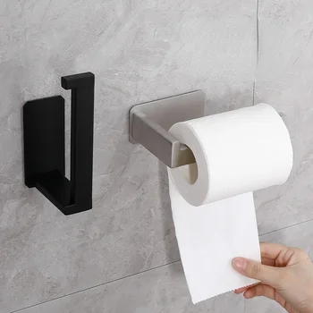 Титуляр на ролка тоалетна хартия от неръждаема стомана Самоклеящийся в банята Държач за кърпички Черно покритие Лесна инсталация Без винт