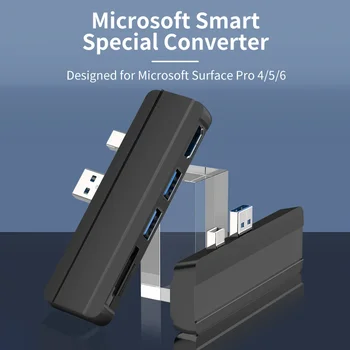 USB хъб 3.0 Докинг станция за Microsoft Surface Pro 4/5/6 Порт USB 3.0 4K, HDMI-съвместим адаптер-сплитер за четене на карти SD/TF карта