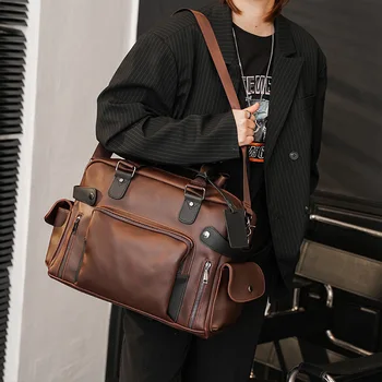 Мъжка черна чанта, чанта, водоустойчива изкуствена кожа, пътна чанта-голям капацитет, многофункционална чанта, ежедневни чанти през рамо bolsa