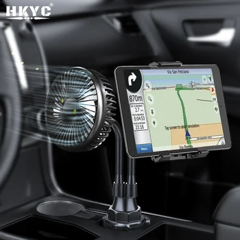 HKYC Tablet Cup Holder Определяне на 360-Регулируема Притежателят на Смартфон 2 в 1 Автомобилен Фен на Притежателя на Таблета, Авто Електрически Вентилатор USB За Джипове
