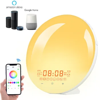 Smart Wi-Fi лека нощ, digital alarm clock на работния ден, alarm clock Sunrise / Smart Life APP Control Niditon