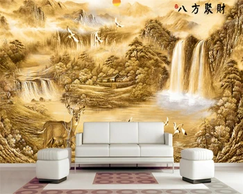 Beibehang Потребителски големи фотообои златна пейзаж живопис сега семейна спалня декорация на хола стенописи, 3D тапети