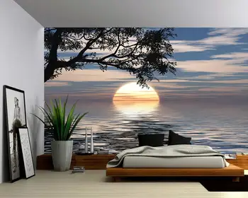Лунно Дърво, Океански Хоризонт - Голяма Стенни картини, Самозалепващи Винилови тапети, Тъканно стикер за стена